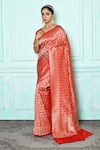 Buy_Pinki Sinha_Red Pure Silk Woven Floral Banarasi Saree _at_Aza_Fashions