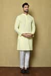 Buy_Aryavir Malhotra_Yellow Cotton Chikankari Embroidered Thread Kurta And Pant Set _at_Aza_Fashions