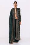 Buy_Nakul Sen_Green Chiffon Embroidery, Cut Work Mandarin Collar Cutdana Jacket Palazzo Set _at_Aza_Fashions