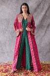 Buy_Shachi Sood_Green Dupion Silk Floral V Neck Print Jumpsuit With Jacket _at_Aza_Fashions