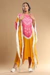 Buy_Etasha by Asha Jain_Pink Gajji Silk Bandhani Round Pattern Kaftan _at_Aza_Fashions