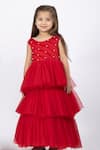 Buy_Darleen Kids Couture_Red Taffeta, Net Pearls Isabella Tiered Gown _at_Aza_Fashions