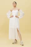 Buy_Samyukta Singhania_White Georgette Sweetheart Neck Flared Off Shoulder Dress _at_Aza_Fashions
