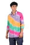 Buy_Theorem_Multi Color Cotton Tie Dye Happy Diagonal Shirt  _at_Aza_Fashions