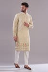 Buy_Kasbah_Cream Georgette Embroidered Chikankari Paisley Kurta _at_Aza_Fashions