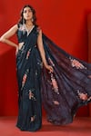 Buy_Isha Gupta Tayal_Green Chiffon Printed Floral V Neck Pre-stitched Saree With Embroidered Blouse_at_Aza_Fashions