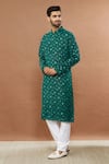 Buy_Aham-Vayam_Green Cotton Embroidered Sequin And Floral Kurta Set _at_Aza_Fashions