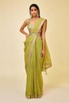 Buy_Shyam Narayan Prasad_Green Organza Embroidered Zardozi Work Sweetheart Saree And Blouse Set  _at_Aza_Fashions