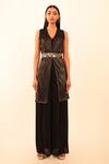 Buy_Vanshika Agarwal Label_Black Brs V Neck Camila Two-way Draped Top And Pant Set With Belt _at_Aza_Fashions