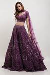 Buy_Kalighata_Purple Organza, Net Cut Work, Sequins Floral Embellished Bridal Lehenga Set _at_Aza_Fashions