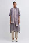 Buy_Bhavik Shah_Purple Handwoven Hand Spun Indian Fabric Pattern Kurta Set With Contrast Pant _at_Aza_Fashions