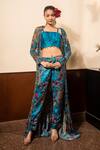 Buy_Soniya G_Blue Satin Printed Floral And Bird Cape Open Pant Set _at_Aza_Fashions