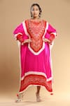 Buy_Etasha by Asha Jain_Red Gajji Silk Bandhani Round Smocked Sleeve Pattern Kaftan _at_Aza_Fashions