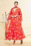 Buy Samyukta Singhania Orange Chiffon, Cotton Lace, Embroidery Botanical Print Anarkali With Dupatta at Aza Fashions Buy_Samyukta Singhania_Orange Chiffon, Cotton Lace, Embroidery Botanical Print Anarkali With Dupatta_at_Aza_Fashions