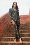 Buy_Safaa_Green Moonga Silk Woven Paisley And Foliage Weave Rihanna Blazer And Pant Set _at_Aza_Fashions