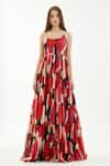Koai_Multi Color Chiffon Abstract Round Flared Tiered Dress _Online_at_Aza_Fashions