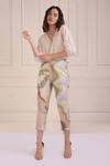 Buy_Shwetanga_Ivory Cotton Pearls V-neck Organic Top And Cropped Pant Set _at_Aza_Fashions