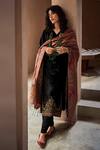 Buy_Label Varsha_Black Velvet, Viscose, Pashmina, Wool Embroidery, Tassels Round Kurta Pant Set_at_Aza_Fashions
