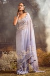 Buy_Nitika Gujral_Blue Saree And Blouse Organza Embroidery Sequin Sweetheart Neck Set _at_Aza_Fashions
