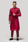 Buy_Asuka_Red Chanderi Silk Embroidery French Knot Sherwani Set _at_Aza_Fashions