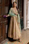 Buy_Rajiramniq_Pink Anarkali Tissue Silk, Dupatta Organza Floral Print, Sequin And Bead With _at_Aza_Fashions