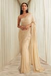 Buy_Sawan Gandhi_Beige Georgette Embroidered Sequins Saree With Blouse For Women_at_Aza_Fashions