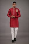 Buy_Para_Red Chanderi Silk Hand Embroidered Motifs Kurta And Pant Set _at_Aza_Fashions