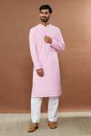 Buy_Aham-Vayam_Pink Cotton Blend Embroidered Mughal Kurta And Pyjama Set _at_Aza_Fashions