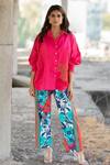 Buy_Pooja-Keyur_Pink Cotton Satin Print Eagle Collared Neck Placement Pattern Shirt  _at_Aza_Fashions