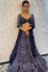 Buy_Pallavi Poddar_Blue Net Beads, Sequins Sweetheart Neck Midnight Embroidered Lehenga Set _at_Aza_Fashions