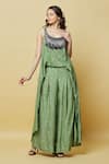 Buy_Nupur Kanoi_Green Silk, Brocade Mirrors, Beads Scoop Neck Embroidered Yoke Jumpsuit_at_Aza_Fashions