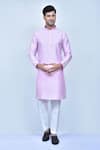 Buy_Arihant Rai Sinha_Purple Art Silk Mandarin Collar Solid Kurta And Pant Set _at_Aza_Fashions