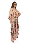 Buy_PS Pret by Payal Singhal_Beige Silkmul Mexico V Neck Kaftan  _at_Aza_Fashions