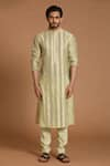 Buy_Rar Studio_Green Chanderi Handloom (50%silk X 50%cotton) Organza Stripe Kurta Set  _at_Aza_Fashions