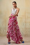 Buy_Style Junkiie_Pink Georgette Embroidery Double Split Floral Vine Pattern Skirt _at_Aza_Fashions