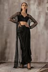 Buy_Jigar Mali_Black Embroidery Jacket Open And Draped Dhoti Skirt Set _at_Aza_Fashions