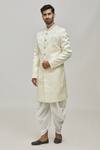 Buy_Arihant Rai Sinha_Cream Jaquard And Art Silk Floral Motifs Sherwani Set _at_Aza_Fashions