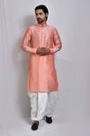 Buy_Nazaakat by Samara Singh_Peach Line Design Kurta And Dhoti Pant Set_at_Aza_Fashions