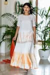 Buy_Cupid Cotton_Off White Silk Cotton Tie Dye Round Pattern Kurta Lehenga Set _at_Aza_Fashions