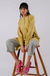 Buy_Tussah by Siddhi Shah_Green Cotton Plain Round Collar High Low Tunic  _at_Aza_Fashions