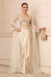 Buy_Tarun Tahiliani_Ivory Embroidered Floral Sweetheart Neck Corset Skirt Set With Cape For Women_at_Aza_Fashions