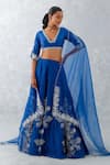 Buy_Devnaagri_Blue Raw And Organza Embroidery Thread Blunt V Neck Floral Lehenga Set _at_Aza_Fashions