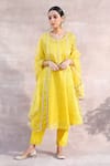 Buy_Label Mansi Nagdev_Yellow Tissue Chanderi Embroidery Bead Round Kiran A-line Kurta Set _at_Aza_Fashions