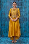 Buy_Label Niti Bothra_Yellow Silk Zari Jaal Round Work Yoke Kurta And Palazzo Set _at_Aza_Fashions