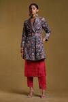 Buy_Ritu Kumar_Black Cotton Bookley Printed Floral Oversize Lapel Long Jacket _at_Aza_Fashions