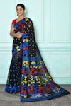 Buy_Samyukta Singhania_Black Silk Cotton Woven Jamdani Floral Saree _at_Aza_Fashions