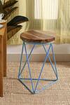 Buy_Amoliconcepts_Blue Sheesham And Iron Round Shape Wooden Stool_at_Aza_Fashions
