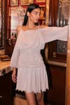 Buy_Kangana Trehan_White Georgette Square Neck Cold Shoulder Strappy Dress _at_Aza_Fashions