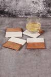 Buy_Cotton Indya_White Marble Rectangular Wooden And Coasters - Set Of 4_at_Aza_Fashions