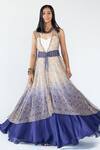 Buy_Nikita Vishakha_Blue Organza Printed Persian Carpet Gown Sweetheart Neck Ombre Dyed With Cape _at_Aza_Fashions